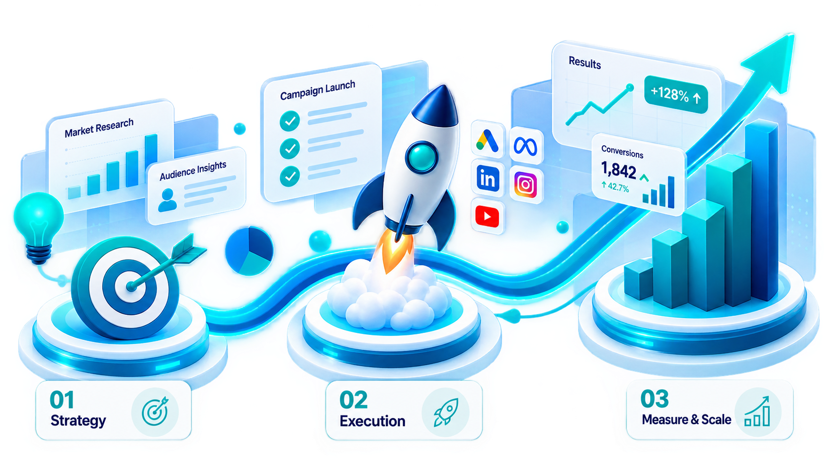 Difuse three-stage process: strategy, execution launch, and measurable growth